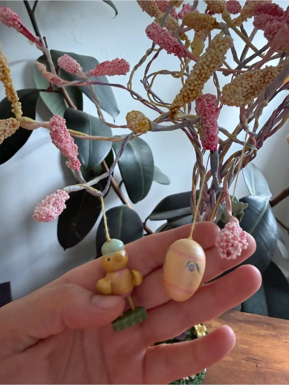 Vintage Pink Easter Floral Tree Accent with Bunny Base